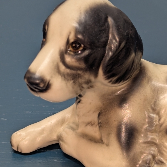 Vintage art line porcelain dog figure Japan black white setter puppy - Picture 2 of 5